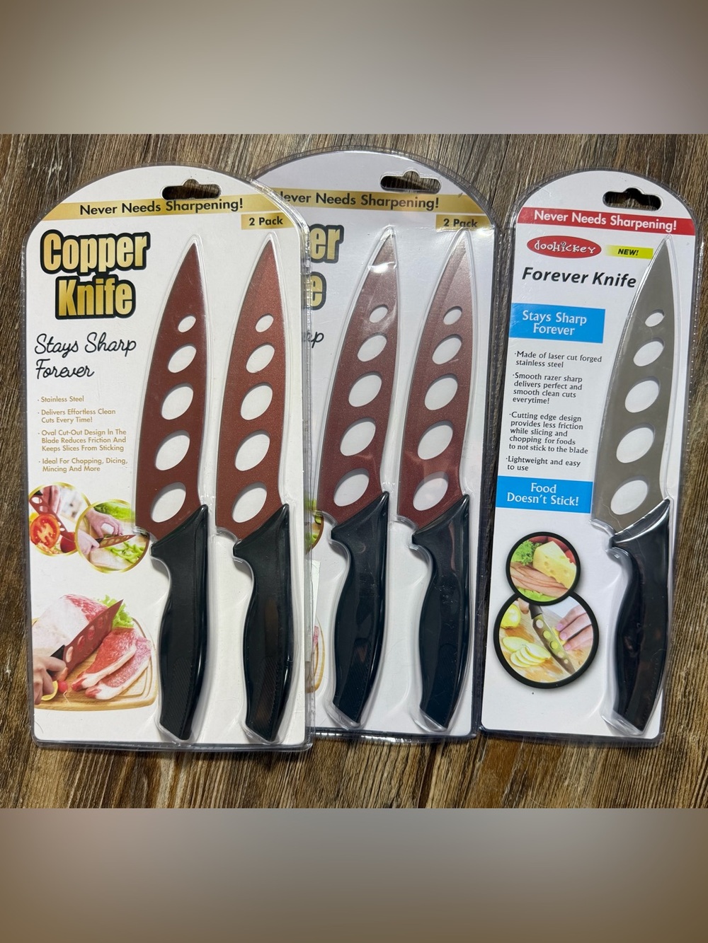 Lot of 5 Sealed Forever Knives - Kitchen Chef Knives - 4 Copper + 1 Sterling